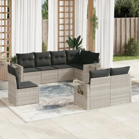 Garden sofa set 8 pieces and gray synthetic rattan cushions by , Garden sets - Ref: Foro24-3220441, Price: 584,83 €, Discount: %