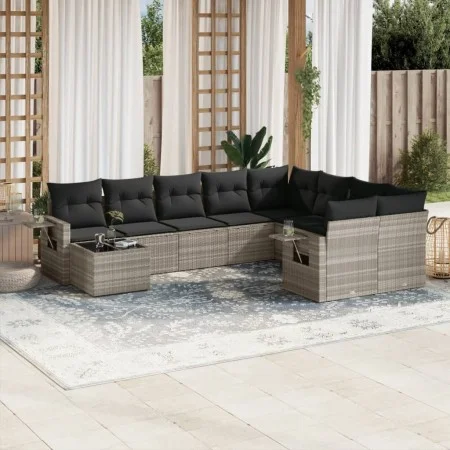 Set of 10-piece garden sofas with light gray synthetic rattan cushions by , Garden sets - Ref: Foro24-3220661, Price: 673,58 ...