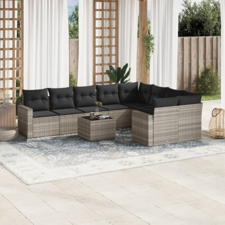 Set of 10-piece garden sofas with light gray synthetic rattan cushions by , Garden sets - Ref: Foro24-3219442, Price: 655,76 ...