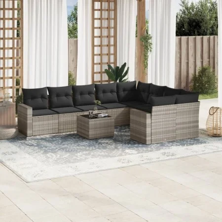 Set of 10-piece garden sofas with light gray synthetic rattan cushions by , Garden sets - Ref: Foro24-3219442, Price: 668,79 ...