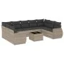Set of 10-piece garden sofas with light gray synthetic rattan cushions by , Modular outdoor sofas - Ref: Foro24-3221811, Pric...