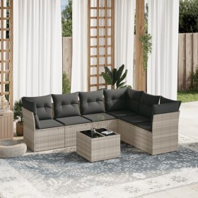 7-piece garden sofa set with light gray PE rattan cushions by , Garden sets - Ref: Foro24-3217692, Price: 488,61 €, Discount: %