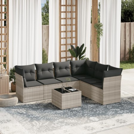 Set de sofás de jardín 7 pzas con cojines ratán PE gris claro de , Conjuntos de jardín - Ref: Foro24-3217692, Precio: 488,61 ...