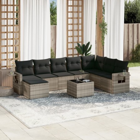 Set muebles jardín 9 pzas y cojines ratán sintético gris claro de , Conjuntos de jardín - Ref: Foro24-3220571, Precio: 589,51...