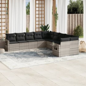 Set of 10-piece garden sofas with light gray synthetic rattan cushions by , Garden sets - Ref: Foro24-3220711, Price: 700,98 ...