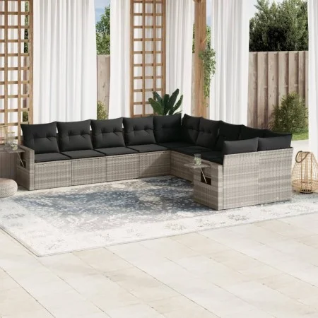 Set of 10-piece garden sofas with light gray synthetic rattan cushions by , Garden sets - Ref: Foro24-3253049, Price: 708,06 ...