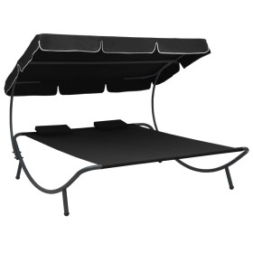 Garden lounge chair with canopy and black cushions by vidaXL, Outdoor beds - Ref: Foro24-313521, Price: 133,03 €, Discount: %