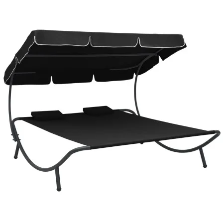 Garden lounge chair with canopy and black cushions by vidaXL, Outdoor beds - Ref: Foro24-313521, Price: 140,87 €, Discount: %