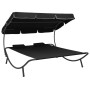 Tumbona de jardín con toldo y cojines negro de vidaXL, Camas para exteriores - Ref: Foro24-313521, Precio: 132,41 €, Descuent...