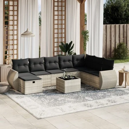 Garden furniture set 9 pieces and light gray synthetic rattan cushions by , Garden sets - Ref: Foro24-3264218, Price: 614,80 ...