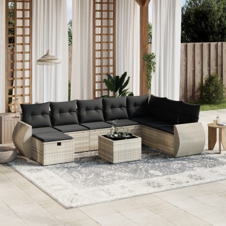 Set muebles jardín 9 pzas y cojines ratán sintético gris claro de , Conjuntos de jardín - Ref: Foro24-3264218, Precio: 613,35...