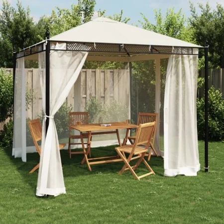Cenador con paredes de malla acero crema 2,93x2,93 m de , Carpas y cenadores - Ref: Foro24-368434, Precio: 324,76 €, Descuent...