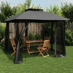 Doppeltes Pavillon mit Dach und Wänden aus anthrazitfarbenem Stahlgeflecht, 2,94x2,94 m. von , Zelte und Pavillons - Ref: For...
