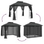 Doppeltes Pavillon mit Dach und Wänden aus anthrazitfarbenem Stahlgeflecht, 2,94x2,94 m. von , Zelte und Pavillons - Ref: For...