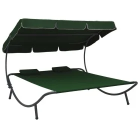 Tumbona de jardín con toldo y cojines verde de vidaXL, Camas para exteriores - Ref: Foro24-313522, Precio: 130,30 €, Descuent...