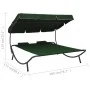 Garden lounger with awning and green cushions by vidaXL, Outdoor beds - Ref: Foro24-313522, Price: 130,30 €, Discount: %