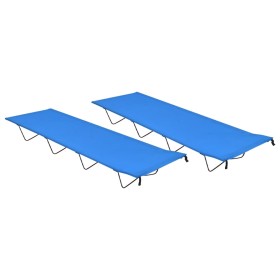 Camas de camping 2 uds tela Oxford y acero azul 180x60x19 cm
