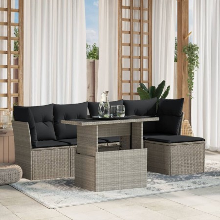Set de sofás de jardín 6 pzas y cojines ratán sintético gris von , Gartensets - Ref: Foro24-3266552, Preis: 416,83 €, Rabatt: %