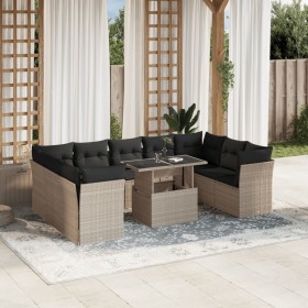 Set sofás jardín 10 pzas con cojines ratán sintético gris claro by , Garden sets - Ref: Foro24-3266822, Price: 727,44 €, Disc...