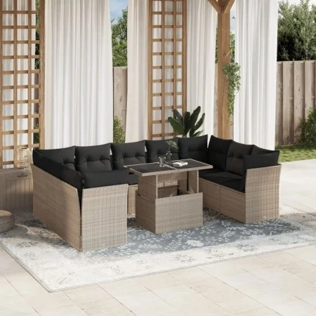 Set sofás jardín 10 pzas con cojines ratán sintético gris claro by , Garden sets - Ref: Foro24-3266822, Price: 742,63 €, Disc...