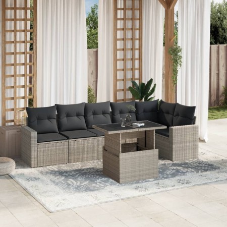 Gartensofagarnitur 7-teilig mit Kissen, hellgrauer PE-Rattan von , Gartensets - Ref: Foro24-3267292, Preis: 536,26 €, Rabatt: %