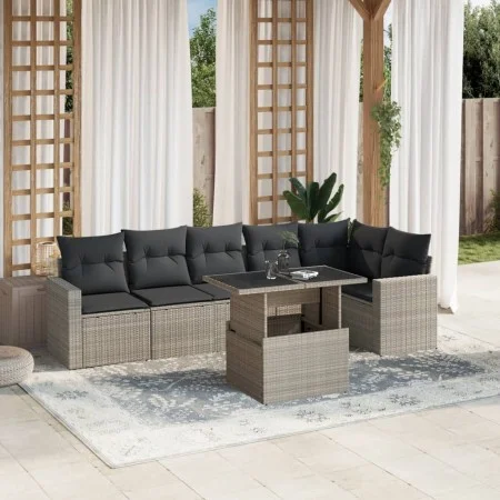 Set de sofás de jardín 7 pzas con cojines ratán PE gris claro de , Conjuntos de jardín - Ref: Foro24-3267292, Precio: 536,97 ...