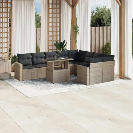 Set sofás jardín 10 pzas con cojines ratán sintético gris claro by , Garden sets - Ref: Foro24-3267502, Price: 735,49 €, Disc...