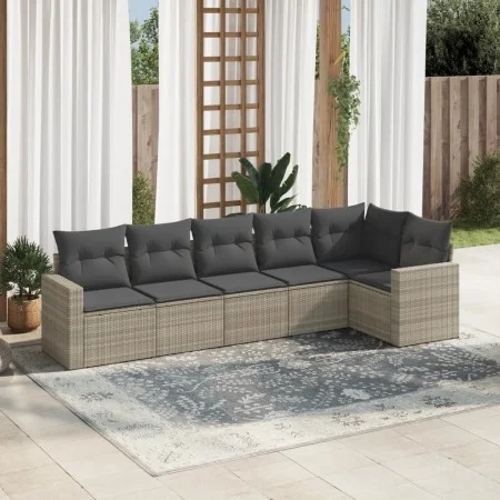 Garden sofa set 6 pieces and gray synthetic rattan cushions by , Garden sets - Ref: Foro24-3218982, Price: 420,95 €, Discount: %