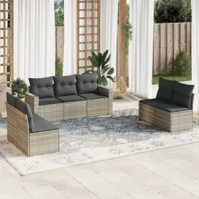 7-piece garden sofa set with light gray PE rattan cushions by , Modular outdoor sofas - Ref: Foro24-3251169, Price: 468,69 €,...