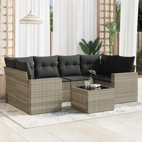 7-piece garden sofa set with light gray PE rattan cushions by , Modular outdoor sofas - Ref: Foro24-3251059, Price: 500,31 €,...