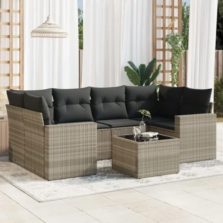 7-piece garden sofa set with light gray PE rattan cushions by , Modular outdoor sofas - Ref: Foro24-3251059, Price: 500,31 €,...