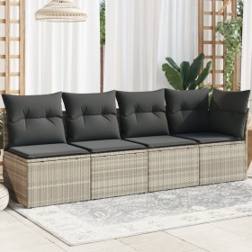 Garden sofa with cushions, 4 seats, light gray synthetic rattan by , Outdoor sofas - Ref: Foro24-366177, Price: 271,03 €, Dis...