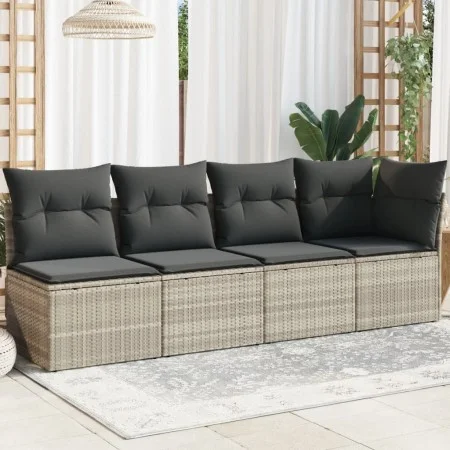 Garden sofa with cushions, 4 seats, light gray synthetic rattan by , Outdoor sofas - Ref: Foro24-366177, Price: 267,12 €, Dis...
