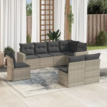 Garden sofa set 8 pieces and gray synthetic rattan cushions by , Garden sets - Ref: Foro24-3219062, Price: 532,33 €, Discount: %