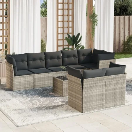 Garden furniture set 9 pieces and light gray synthetic rattan cushions by , Garden sets - Ref: Foro24-3217922, Price: 642,23 ...