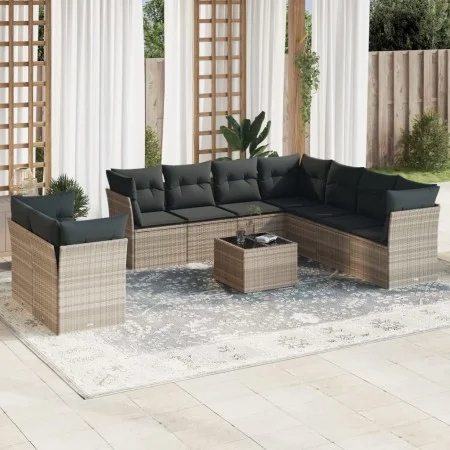 Set of 10-piece garden sofas with light gray synthetic rattan cushions by , Garden sets - Ref: Foro24-3217852, Price: 707,40 ...