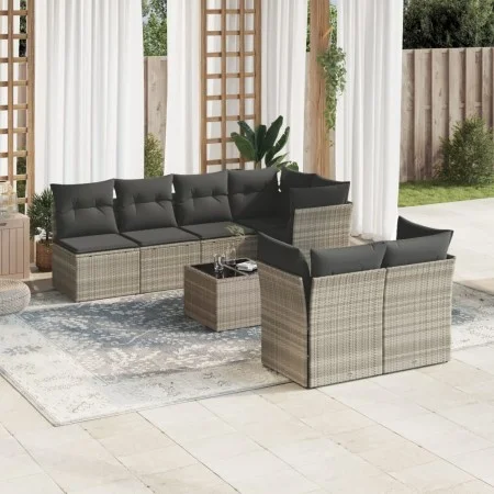 Garden sofa set 8 pieces and gray synthetic rattan cushions by , Garden sets - Ref: Foro24-3217302, Price: 564,56 €, Discount: %