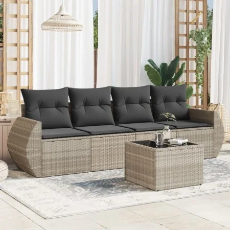 Garden sofa set and cushions 5 pieces light gray synthetic rattan by , Garden sets - Ref: Foro24-3253429, Price: 350,96 €, Di...