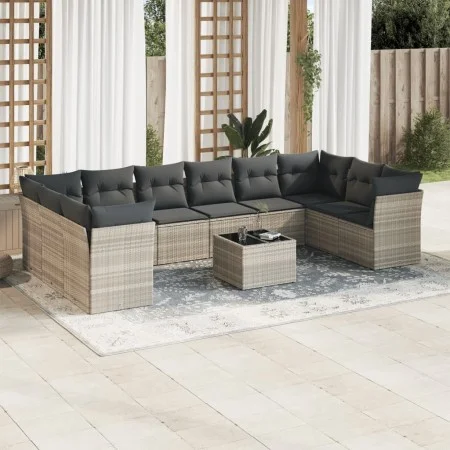 Gartensofagarnitur 11-teilig mit grauen Polstern aus synthetischem Rattan von , Gartensets - Ref: Foro24-3218212, Preis: 743,...