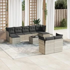 Set of 10-piece garden sofas with light gray synthetic rattan cushions by , Garden sets - Ref: Foro24-3218322, Price: 671,63 ...
