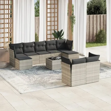Set of 10-piece garden sofas with light gray synthetic rattan cushions by , Garden sets - Ref: Foro24-3218322, Price: 671,63 ...