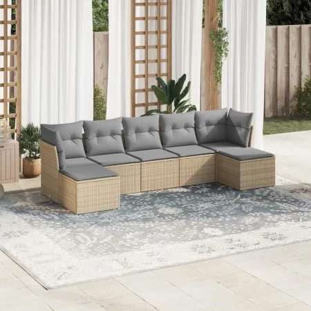 7-piece garden sofa set with light gray PE rattan cushions by , Garden sets - Ref: Foro24-3218032, Price: 452,92 €, Discount: %