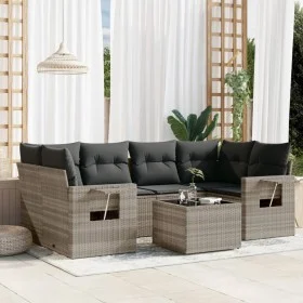 7-piece garden sofa set with light gray PE rattan cushions by , Garden sets - Ref: Foro24-3252259, Price: 502,17 €, Discount: %