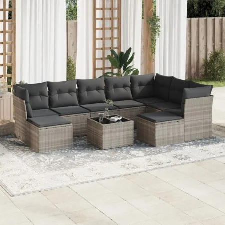 Set of 10-piece garden sofas with light gray synthetic rattan cushions by , Garden sets - Ref: Foro24-3218582, Price: 652,71 ...