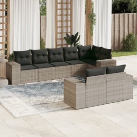 Garden sofa set 8 pieces and gray synthetic rattan cushions by , Garden sets - Ref: Foro24-3255159, Price: 614,75 €, Discount: %