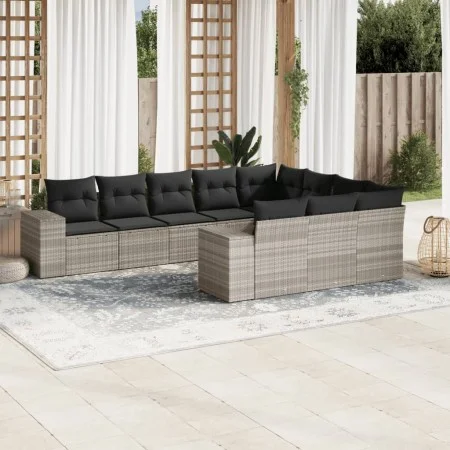 Set of 10-piece garden sofas with light gray synthetic rattan cushions by , Garden sets - Ref: Foro24-3255429, Price: 724,41 ...