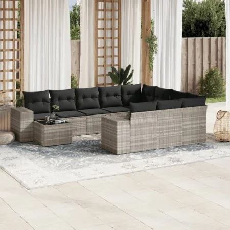 Garden sofa set 11 pieces and gray synthetic rattan cushions by , Garden sets - Ref: Foro24-3255469, Price: 850,75 €, Discoun...
