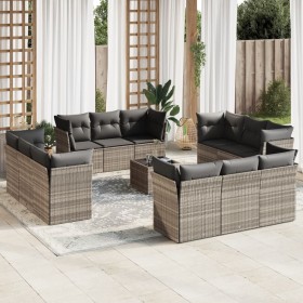 Set of garden sofas with 13 pieces of gray synthetic rattan cushions by , Garden sets - Ref: Foro24-3217342, Price: 992,55 €,...
