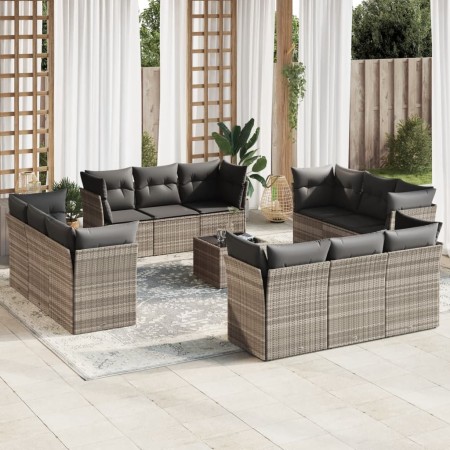 Gartensofagarnitur mit 13-teiligen Kissen aus grauem Kunststoff-Rattan. von , Gartensets - Ref: Foro24-3217342, Preis: 992,55...