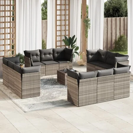 Set of garden sofas with 13 pieces of gray synthetic rattan cushions by , Garden sets - Ref: Foro24-3217342, Price: 994,80 €,...